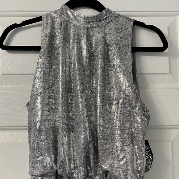 New York & Company Silver Foil Halter Jumpsuit - Picture 4 of 9